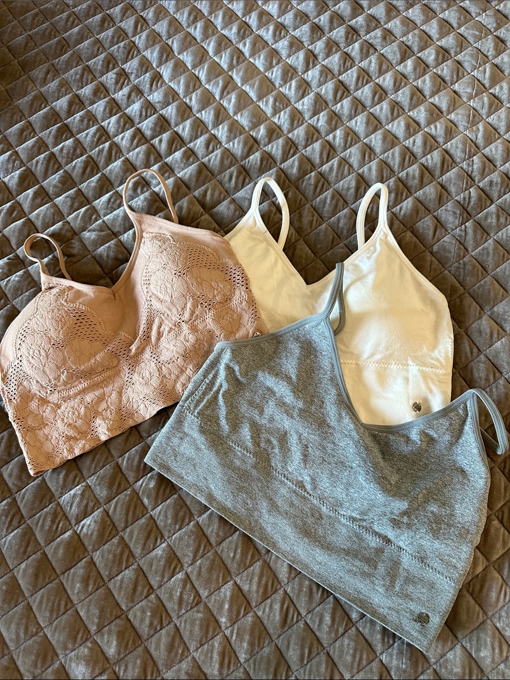Women’s Seamless Bralette Trio - Blush, Ivory & Heather Gray